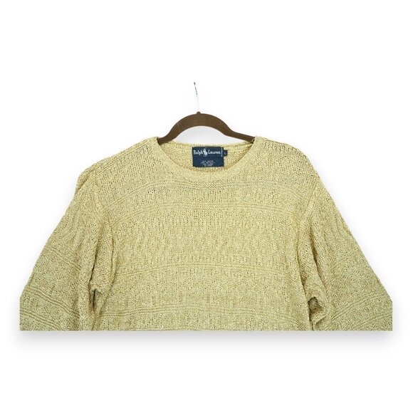 Vintage 90s Ralph Lauren Women's Gold Metallic Knit Crewneck Sweater Large - Picture 3 of 5